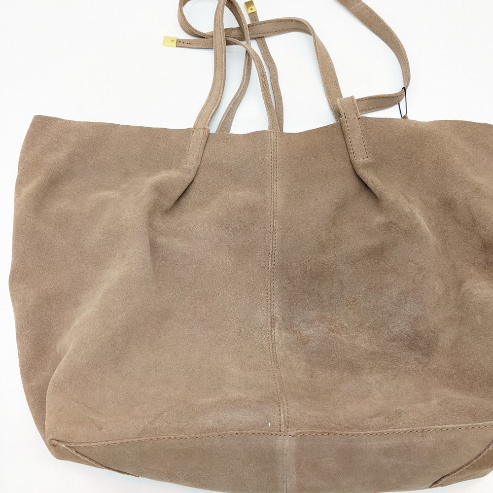 MANGO leather women's shopper tote bag purse- BROWN(Defective) - Picture 5 of 6